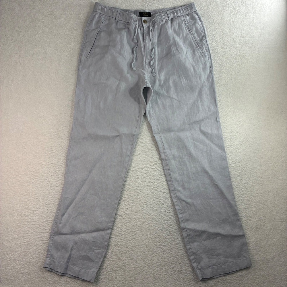 Club Room Luxury Linen Pants Men L 32x30 Gray Drawstring Beach Coastal Preppy